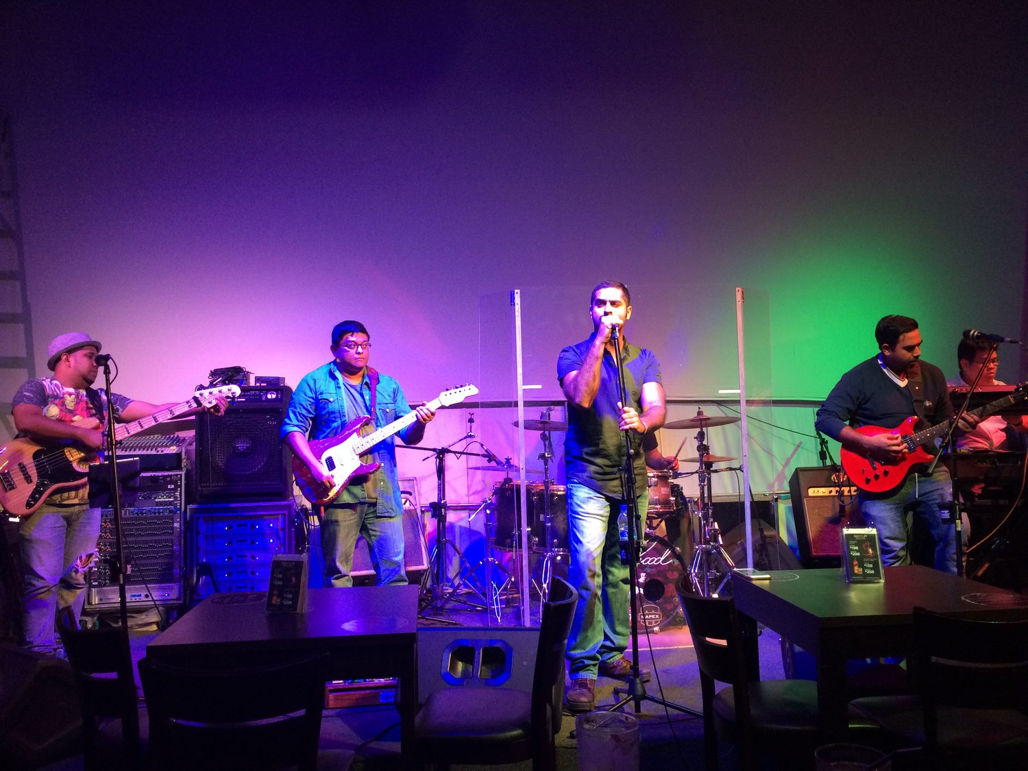 Sean on guitar performing live with the band