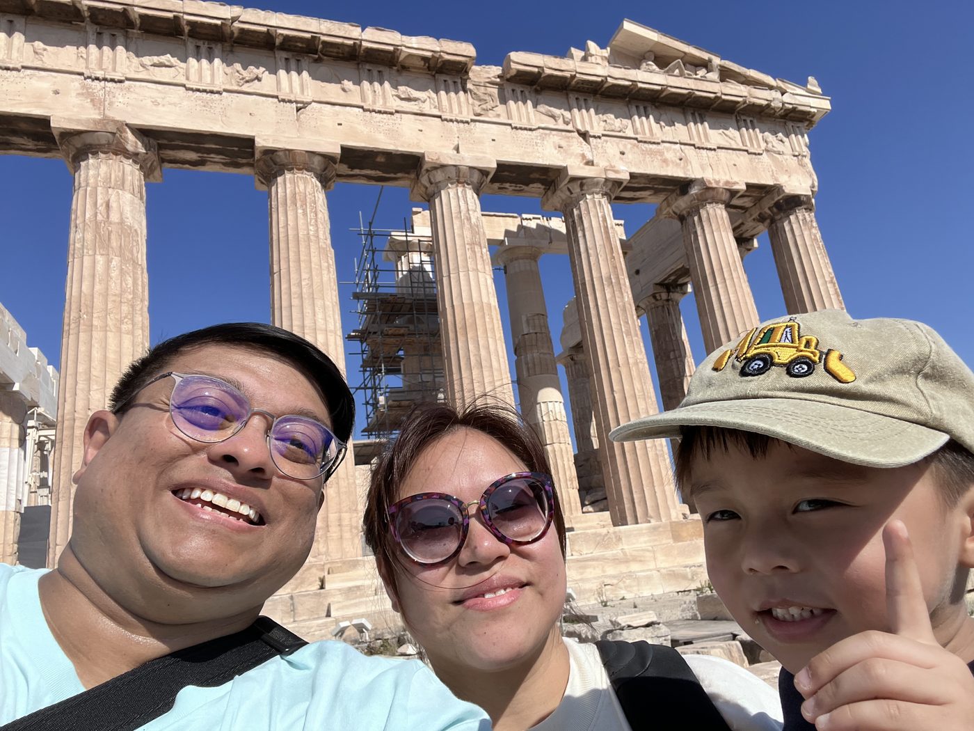 Family selfie at the Acropolis in Athens